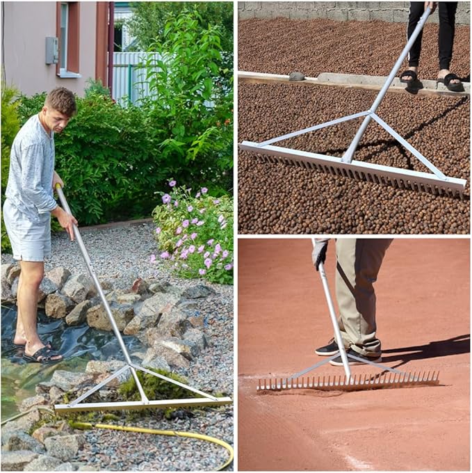 Landscape Rake 36'', Aluminum Rakes with Lightweight 69'' Handle, Landscaping Rake Tool for Lawn Care, Beach