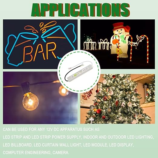 60W Watts LED Driver Power Supply Transformer Adapter Waterproof IP67 100V-260V AC to 12V DC Low Voltage Output for LED Light Outdoor Light 12V DC Led Lights Computer Project