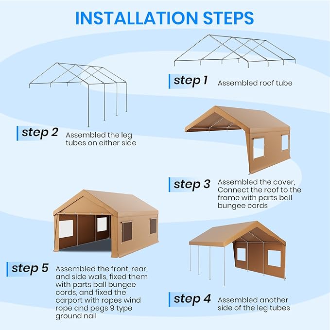 Carport 12x20 FT Heavy Duty, Outdoor Portable Garage with Removable Sidewalls & Doors, Waterproof, UV-Resistant Canopy Shelter for Vehicles, Boats, RVs, Trucks, All-Season Car Port,Yellow