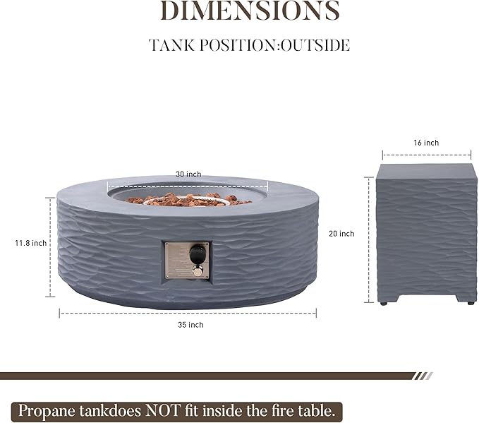 Cosiest Propane Fire Pit with Tank Cover for Outside, 35 in Round Gas Fire Pits for Outdoor Patio, CSA Certified, 50000 BTU Concrete Rectangle Base with Rain Cover, Free Lava Rocks