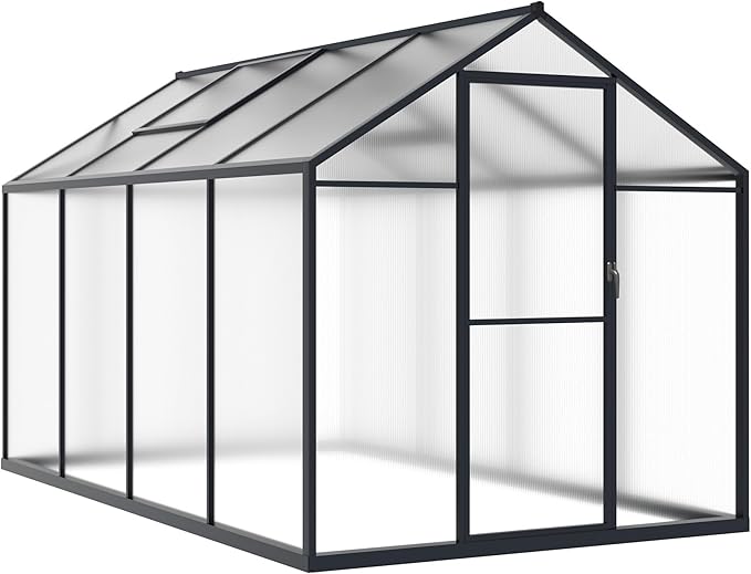 BlueWish 6x8FT Greenhouse, Walk-in Green House with Adjustable Vents, Rivet Structure, Greenhouses for Outdoors with Polycarbonate, Aluminum Heavy Duty Greenhouse Kit for Garden, Gray