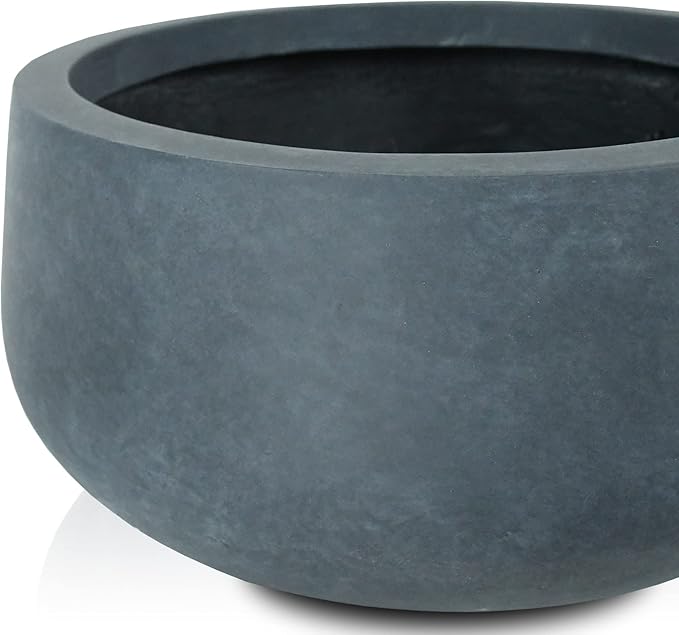 Kante 15.7" Dia Round Concrete Planter, Outdoor Indoor Garden Plant Pots with Drainage Hole and Rubber Plug, Modern Curvaceous Design, Charcoal