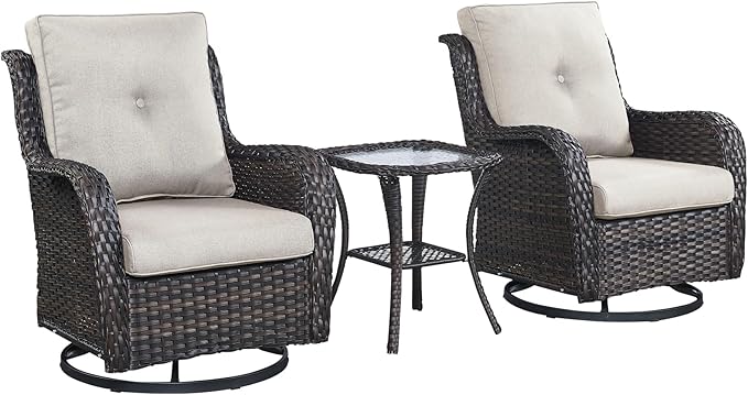 Patio Wicker Chairs Swivel Rocker,3 Pieces Patio Furniture Set with 360 Degree Wicker Swivel Rocking Chairs and Side Table for Garden,Porch,Backyard
