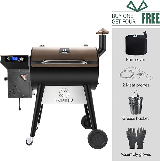Z GRILLS Wood Pellet Grill Smoker with PID 2.1 Controller, 697 Cooking Area, Meat Probes, Rain Cover for Outdoor BBQ, 7002C