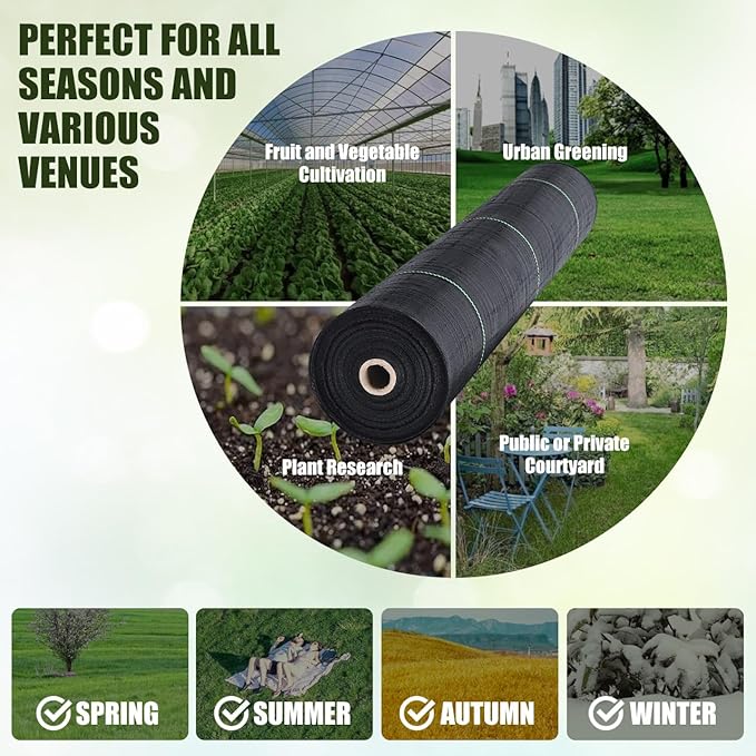 Durable PE Weed Barrier Landscape Fabric, Weed Block Gardening Ground Cover Mat, High Permeability for Weed Blocker Weed Mat, Driveway Fabric, Weed Control Garden Cloth (3x300Feet/Roll)
