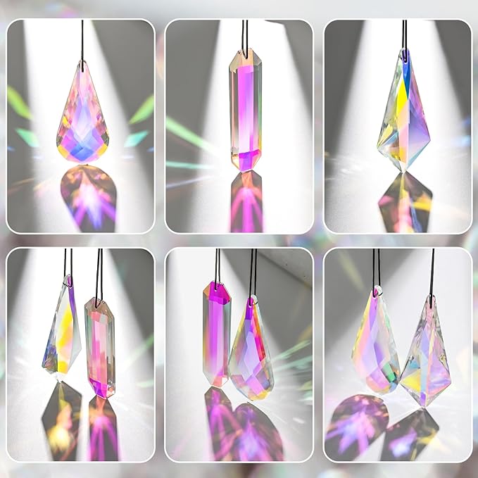 3PCS 5" Large Crystal Sun Catcher Prisms, AB Colored Hanging Suncatchers with Glass Prism, Rainbow Maker Light Catchers for Windows Garden Home Decoration