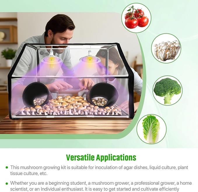 Large Still Air Box Mushroom Grow Set, 30×20×20 Inch Mycology Fume Hood Propagation Tent with Two Mushroom Lights, Provide 360°lllumination, Durable& Easy to Install, Ideal for Indoor Growers