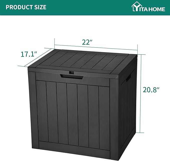 YITAHOME 31 Gallon Outdoor Storage Deck Box, Waterproof Resin Package Delivery and Storage Box with Lockable Lid for Patio Furniture Cushions, Pool Accessories, Garden Tools, Black