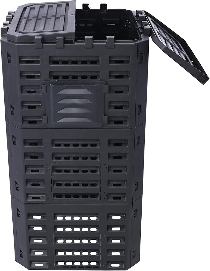 Black Garden Composter Bin - 132 Gallons of Recycled Plastic for Easy Assembly & Aerating Composting – Create Fertile Soil with Lightweight Outdoor Compost Box