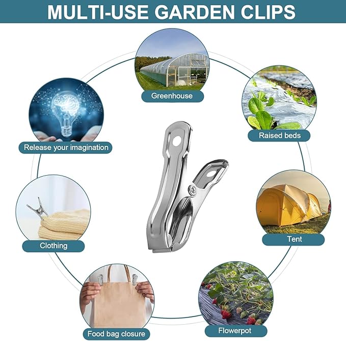 36 Pcs Garden Clips, Greenhouse Clamps, Stainless Steel Greenhouse Clips for Netting, Heavy Duty Row Cover Clips with a Strong Grip for Shade Cloth or Plant Cover on Gardening Hoops