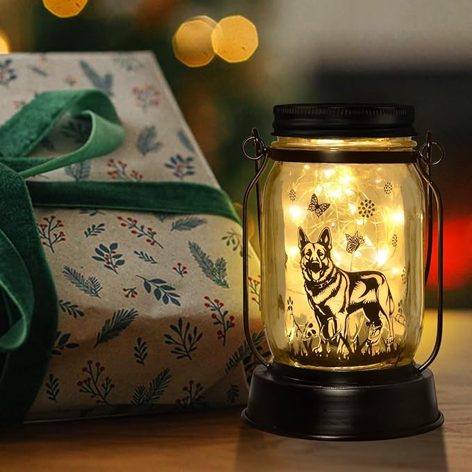 German Shepherd Gifts for Women/Men, German Shepherd Solar Lanterns Dog Mom Birthday, Dog Lovers Lantern, Pet Loss Pet Memorial Lights, Solar Garden Decoration Outside for Yard, Patio,Backyard,Porch