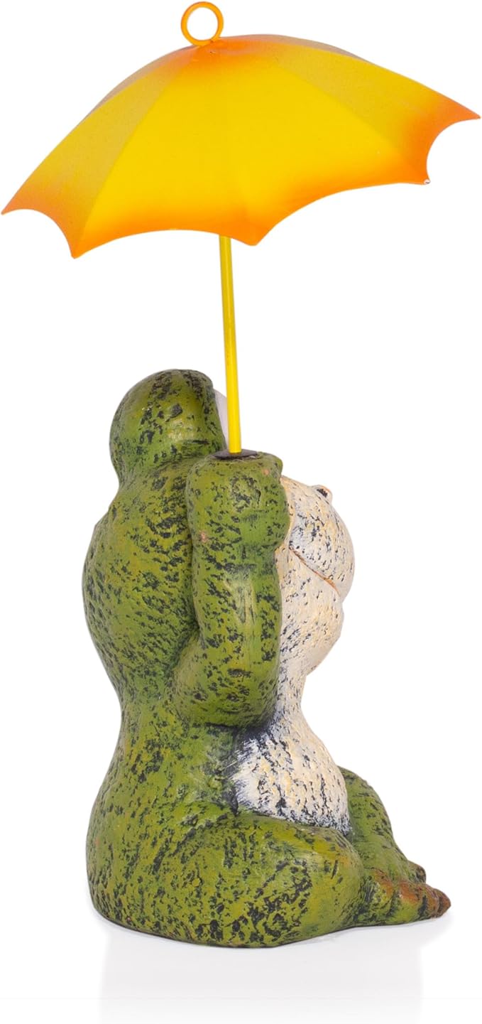Alpine Corporation QWR1010HH 12" Tall Garden Frog Statue - Sitting Jolly Frog with Yellow Umbrella Decoration – Ceramic Yard & Patio Decor – Durable Lawn Sculpture