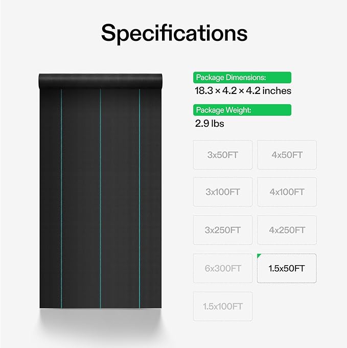 VIVOSUN Premium Weed Barrier Landscape Fabric Heavy Duty, 1.5ftx50ft 5oz Double-Layered Weed Control Mat with High Permeability, Commercial Ground Cover, Easy Set up & Superior Weed Control