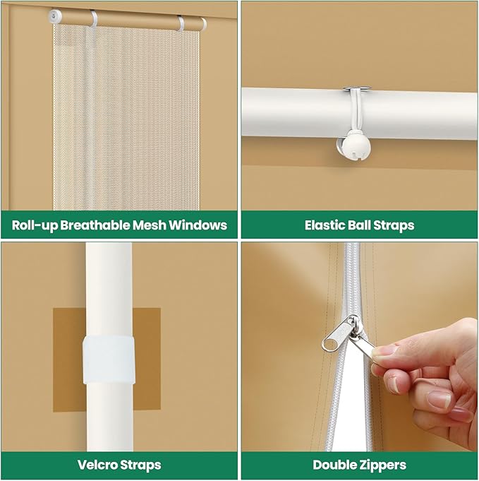 COBIZI Carport Canopy 12x20 Heavy Duty Portable Garage with Roll-Up Ventilation Windows & Doors, Removable Sidewalls Car Canopy Tent Waterproof with Built-in Sandbags for Cars, Boats, Trucks, Khaki