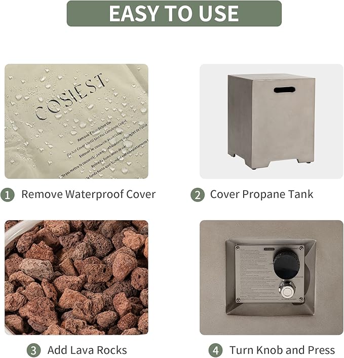 COSIEST 2-Piece Outdoor Propane Firepit Table Set w Tank Table, CSA Certified, 42 inch Gray Fire Table (50,000 BTU) w 16 inches Tank Cover Side Table 20lb for Garden,Pool,Backyard