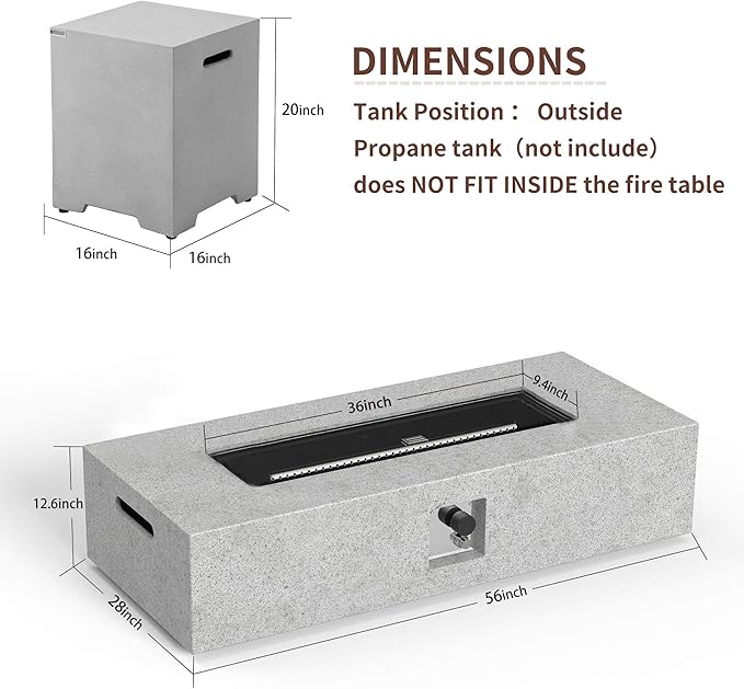 NAGA HABNA 56 Inch Propane Fire Pit Table, Rectangle Outdoor Fire Table w Tank Table (50,000 BTU), 2 Piece Gas Fire Pit w Lava Rocks for Garden, Pool, Backyard