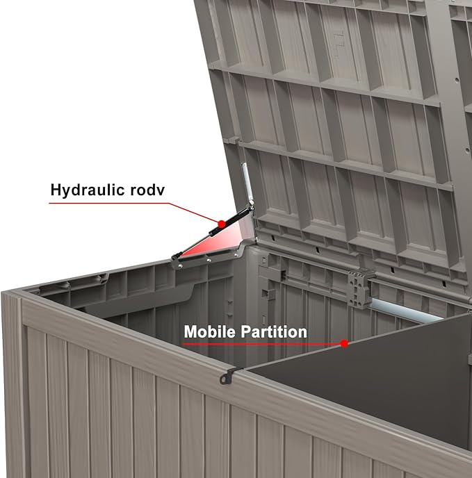 Gallon Large Deck Box,Resin Outdoor Storage Box with Lockable for Patio Furniture, Pool Accessories, Garden Tools Waterproof Outside Storage Box, Grey