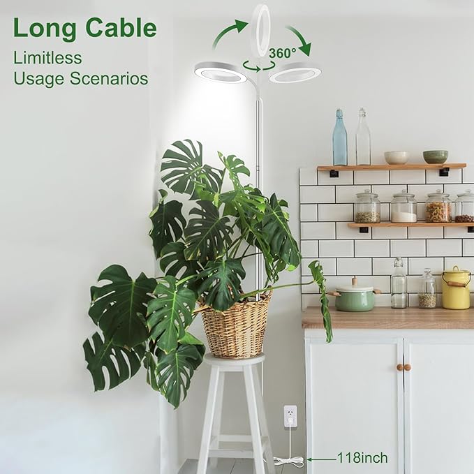 Wolezek Grow Lights for Indoor Plants Full Spectrum, 80 LEDs 3 Colors, 65in Large Plant Lights for Indoor Growing with 360ยฐGooseneck, 6/12/16H Timer, 5 Brightness, Height Adjustable, White 3 Pack