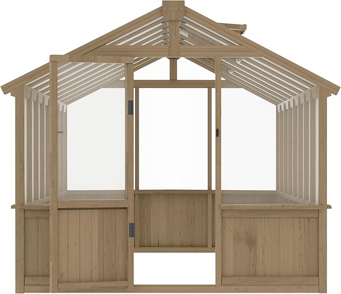 BlueWish 8x16FT Wood Greenhouse, Greenhouses with Cedar Frame, 6MM Thick Polycarbonate Panel, Wooden Green House with Adjustable Vent, Greenhouse for Outdoor, Patio, Garden, Backyard