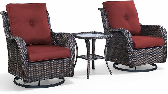 Patio Wicker Chairs Swivel Rocker,3 Pieces Patio Furniture Set with 360 Degree Wicker Swivel Rocking Chairs and Side Table for Garden,Porch,Backyard