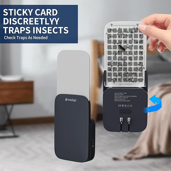 Mosalogic Fly Insect Trap Plug-in Fruit Flies Killer Gnat Trapper Moth Catcher Fly Trapper UV Attractant Catcher for 400 Sq Ft of Protection Blue-1PACK