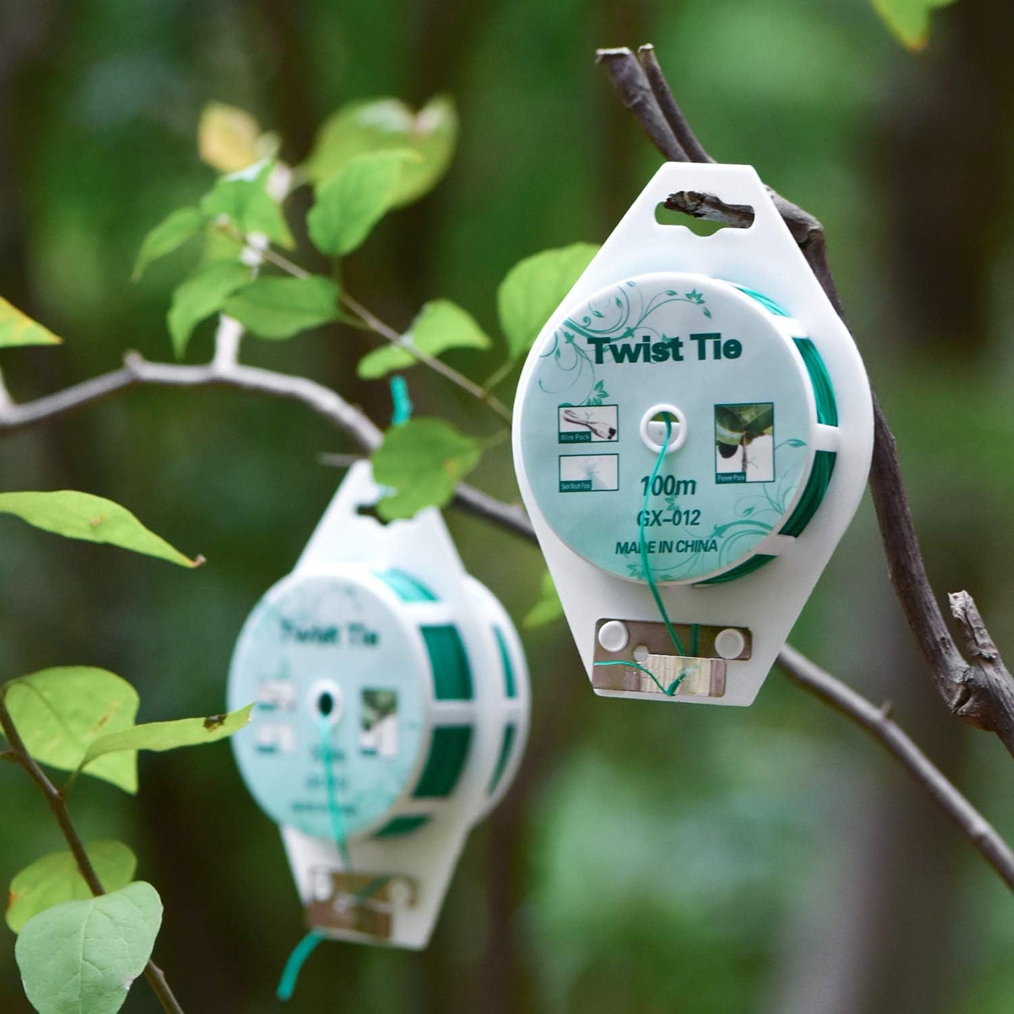 2 Reels 328 Feet (100m) Twist Tie, Green Coated Garden Plant Ties with Cutter for Gardening and Office Organization, Home