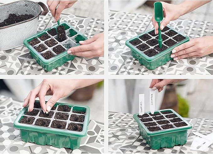 6-Pack Seed Starter Tray Kit with Grow Light, Adjustable Brightness & Timing Controller, Seedling Trays with Humidity Domes & Heightened Lids, Thicken Design, Ideal for Indoor Plant Growth