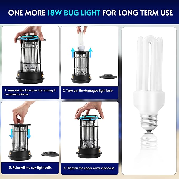 Bug Zapper Indoor - Bug Zapper Fly Zapper with Extra Bulb 4200V Mosquito Zapper Outdoor Mosquito Killer Fly Traps Insect Killer for Home Patio Camping, Plug-in with 4.92 Ft Cord