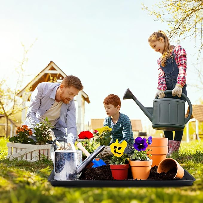 Vesici 4 Pack Large Self-Watering Plant Trays (30"x15") and 3mm Capillary Mat-Automatic Watering System for Indoor/Outdoor Plants, Durable Plastic Seedling Trays for Potted Plant, Garden