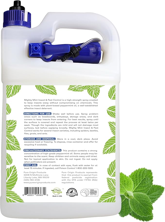 Mighty Mint Gallon (128 oz) Insect and Pest Repellent Peppermint Oil - Natural Spray for Spiders, Ants, and More