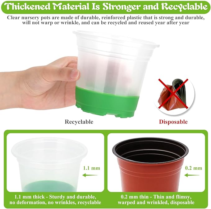 Caffox 45PCS Reusable Seed Starter Kit Includes 20 Packs 5" Clear Nursery Pots with Silicone Base, Repotting Mat, Gardening Gloves, Plant Labels and Seedling Tools for Easy Transplant