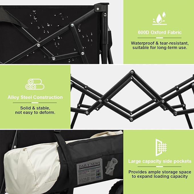 Wagons Carts Foldable Collapsible Wagon Utility Cart 300lbs 130L with Side Pocket and Brakes for Beach Garden Shopping Camping Sports