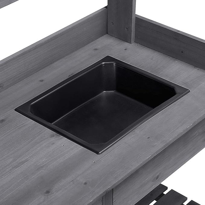 Yaheetech Outdoor Potting Bench Table Potters Benches Garden Workstation for Horticulture with Drawer/Adjustable Shelf Rack/Removable Sink/Hooks/Pads, Gray