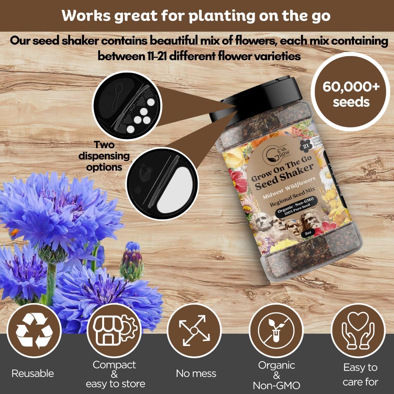 Regional Wildflower Seed Mix by GevaGrow (Midwest Wildflowers, Mini Shaker)