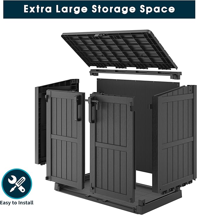 Outdoor Storage Shed 36 Cu. Ft. Resin Garden Horizontal Storage Large Capacity Weather Resistant Storage Box, Lockable Resin Waterproof Shed for Garbage Cans, Garden Tools