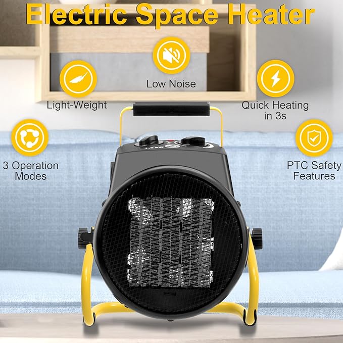 Space Heaters for Outdoor Use, 1500W PTC Electric Greenhouse Heater with Overheat Protection, 90°Adjustable Angle, Fast Safety Heat, Small Portable Heaters for Garage, Patio(Black)