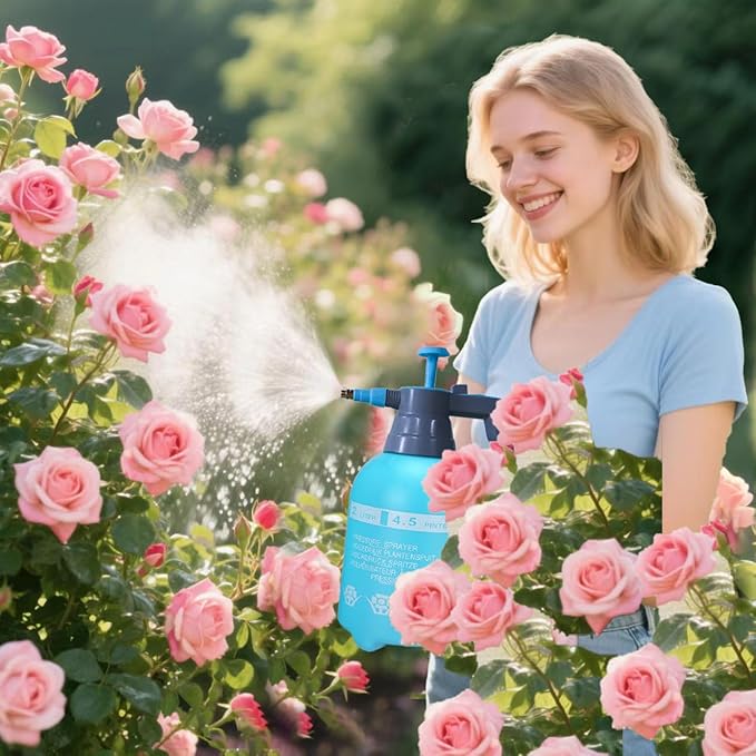 1/2 Gallon Handheld Pump Sprayer, 2 Pack Garden Pressure Sprayer with Adjustable Brass Nozzle, Multi-Purpose 75 Oz Water Spray Bottle Ideal for Watering, Fertilizing, Cleaning (Blue-2L)