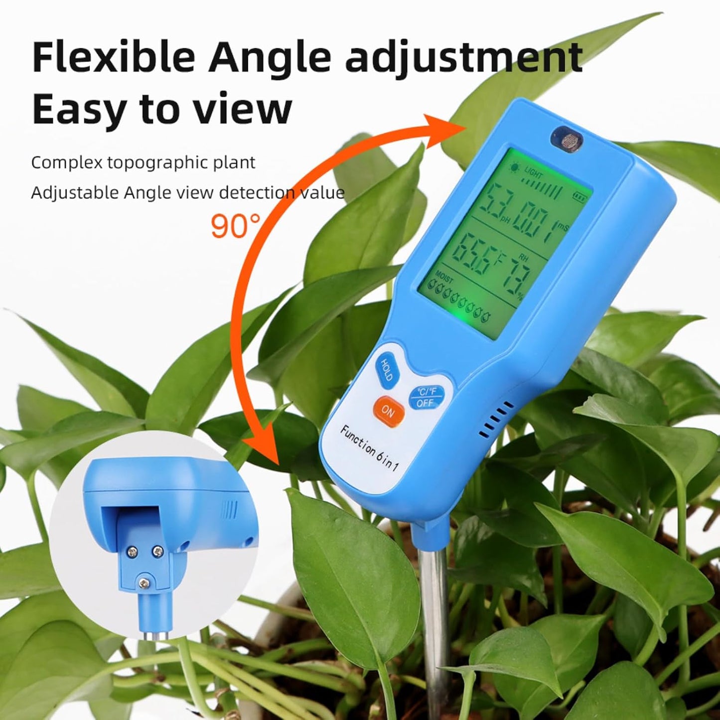 6-in-1 Soil Moisture Meter Digital PH Meter/Soil Moisture/Plant Temperature/Sunlight Intensity, Backlight LCD Display, Soil Test Meter for Garden, Lawn, Plant Care (Blue)