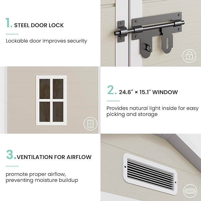 UDPATIO Outdoor Storage Shed 7.5x10.7 FT, Plastic Garden Shed for Bike, Garbage Can, Tool, Outside Sheds & Outdoor Resin Shed with Lockable Door for Backyard, Patio, Lawn, Standstone