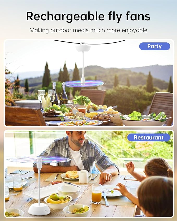 4PCS Food Fan for Table, 2000mAh Rechargeable Portable Tabletop Fans with Holographic Blades and 360° Goose-Neck, Table Food Spinner Quiet for Picnic, Home, Party, BBQ(White)