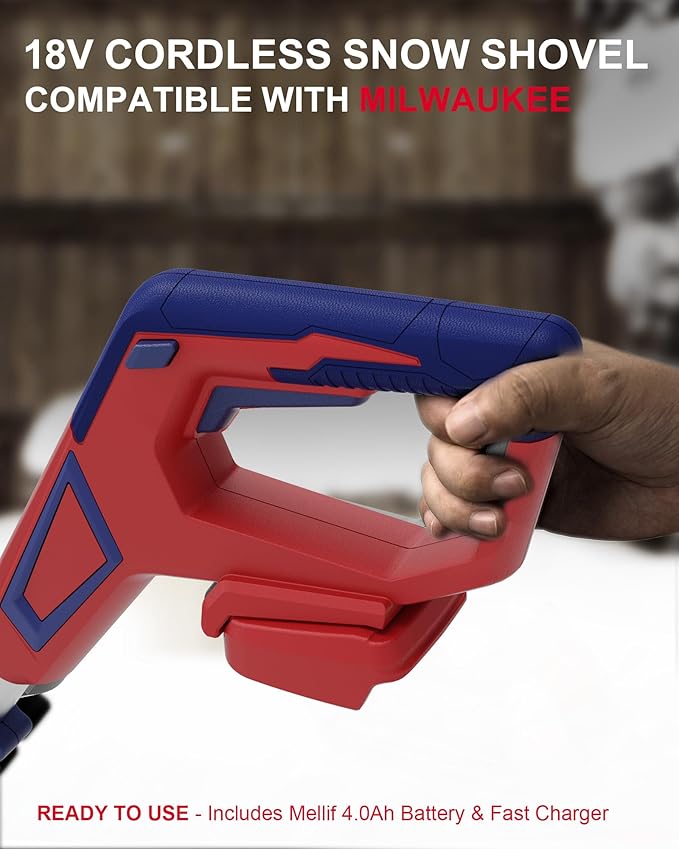 Cordless Snow Shovel Compatible with Milwaukee 18V Battery, 12” Brushless Snow Blower Electric Snow Thrower, Adjustable Front Handle & Deflector (w/ 4.0 Ah Battery & 4.0 Quick Charger)