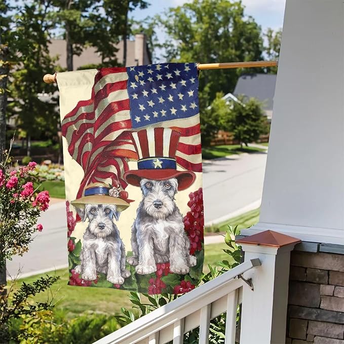 Schnauzer Independence Day Patriotic American Dog Garden Flag Welcome Party Outdoor Outside Decorations Picks Home House Garden Yard Decor 12x18 Inch