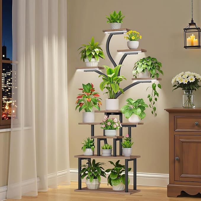 Plant Stand Indoor with Grow Lights - 10 Tiered Indoor Plant Shelf, 65" Corner Plant Stands for Indoor Plants, Tree Shaped Plant Rack for Multiple Plants, Metal Flower Display for Home, Balcony, Patio
