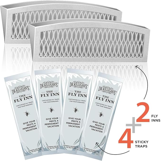 Dr. Killigan's The Fly Inn | Sticky Window Traps | Indoor Insect Trap | Catches and Hides Bugs | Better Than Fly Paper or Ribbon | Get Rid of Flies | (2+4, Gray)