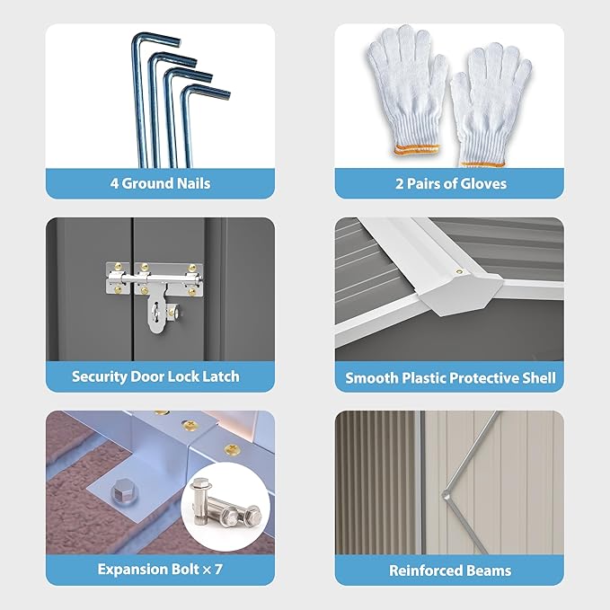 14x10 FT Outdoor Storage Shed,Metal Shed W/ 3 Lockable Doors,Floor Frame & Side Door,Garden Tool House W/ 4 Air Vents & Sloped Roof,for Backyard Patio Lawn,Light Gray