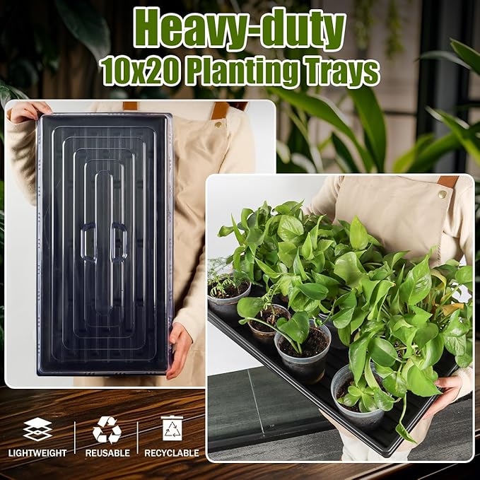 5-Pack 1020 Seed Trays with Humidity Domes - Reusable Heavy Duty Plant Propagation Trays, 3.6" 1020 Clear Greenhouse Covers & Handle for Seedlings, Cloning, Microgreens (No Holes Design)