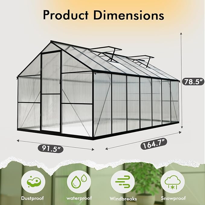 8×14FT Green Houses for Outside, Large Walk in Greenhouse for Outdoors and Winter Garden Planting, Heavy Duty Greenhouse Kit Withstands Strong Wind or Heavy Snow to Protect Vegetables or Plants