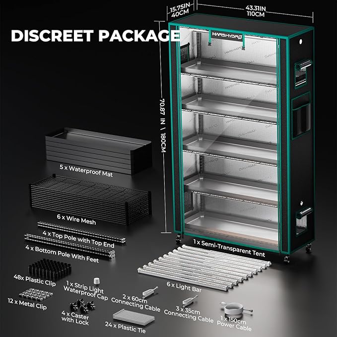 MARS HYDRO 2025 Plant Stand with Grow Lights,6-Tier Plant Shelf with 10 Full Spectrum LED Lamps (225W, 3ft) & Grow Tent | for Vegetables, Seedlings, Plant Growth | 5000K, 43x16x71''