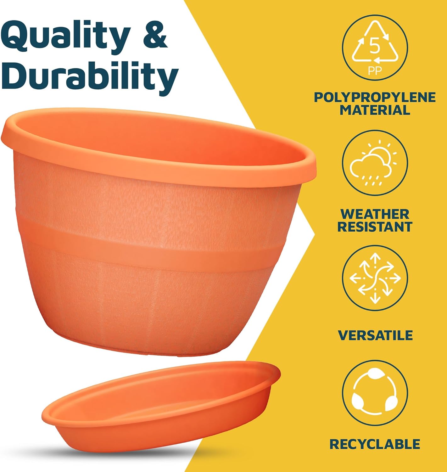 10-Inch Whiskey Barrel Planters Outdoor Pack of 10 - Durable Plastic Plant Pots for Indoor & Outdoor Use with Drainage & Saucer, Lightweight Rustic Barrel Planters for Flowers, Herbs & Small Plants