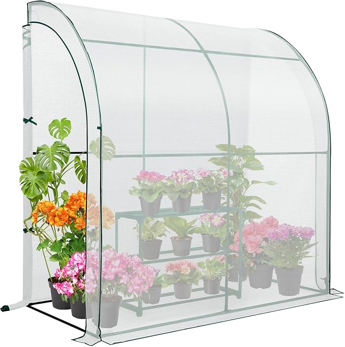 EAGLE PEAK 3 Tier Lean to Portable Greenhouse, Heavy-Duty Indoor & Outdoor Garden with Wire Shelves, 2 Roll-Up Zipper Doors, Easy Assembly, 79"x39"x83" Clear/White PE Cover